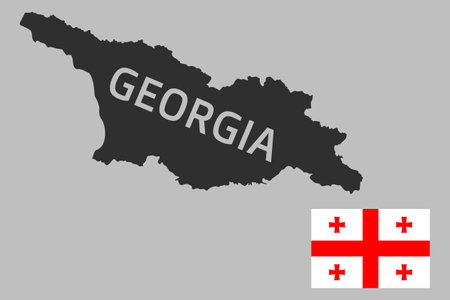 Highly detailed editable political map of Georgia with national flag in the corner. Geographical Western Asia country territory borders with the occupied territories - South Ossetia and Abkhazia.のイラスト素材