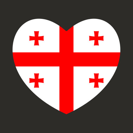 Georgia flag icon in the shape of heart. Abstract patriotic georgian banner with love symbol. Conceptual idea - with Georgia in his heart. Support for the country during the protest demonstration.のイラスト素材