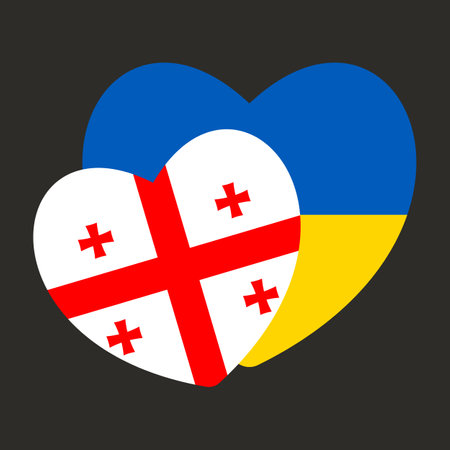 National flags of Ukraine and Georgia in the form of hearts - concept of protection and solidarity and military and humanitarian assistance. With country in heart - love. Commonwealth of countries.のイラスト素材