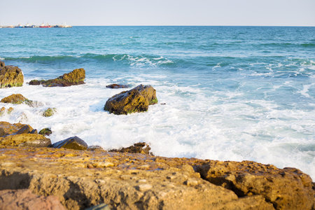 Stony sea coast of Bulgaria-sun, sea, beachの写真素材