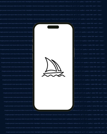 Kyiv, Ukraine - 03 June 2022: Boat Midjourney on Iphone 14 screen and background with random codes - vector illustration. Midjourney is a artificial intelligence app that creates images from textのeditorial素材