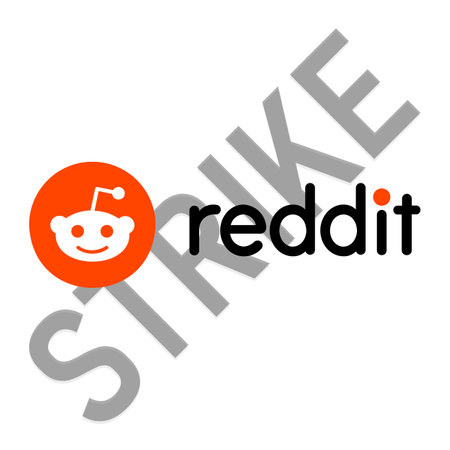 Kyiv, Ukraine - 13.08.2023: Reddit  with strike text on background. Over 7,000 communities disabled and close for 48 hours to protest new paid API rules from 12 to 14 June. vector illustrationのeditorial素材