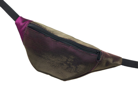 Shiny brown pink belt bag isolated on white background. close-upの写真素材