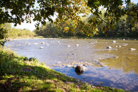 a river in the Carpathians, all in the rocks is pure and very clear water.の写真素材