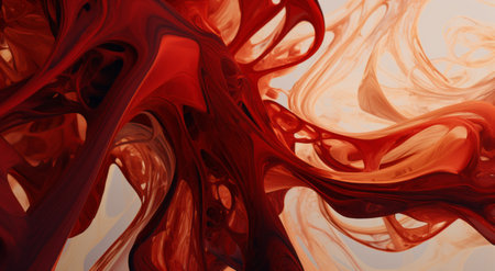 Colored acrylic paints in water - magic blood-red cloud of ink on a white background. Awesome cosmic abstract watercolor background. Drops of red ink in liquid - wallpaper for desktopの素材