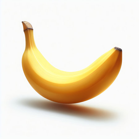 Fresh single ripe yellow banana isolated on white background. Healthy lifestyle and nutrition conceptの素材