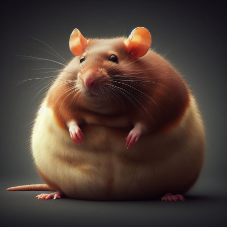 Adorable chubby rat with glossy eyes and soft fur, comfortably nestled at home. A symbol of love and companionshipの素材