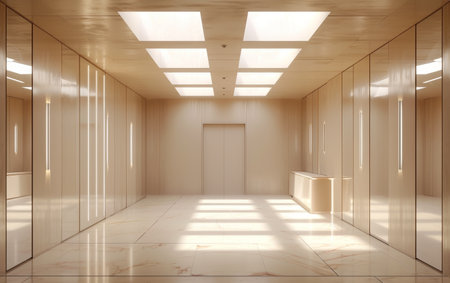 Elegant walk-in closet with organized clothes, natural light, modern design, and luxurious decorの素材