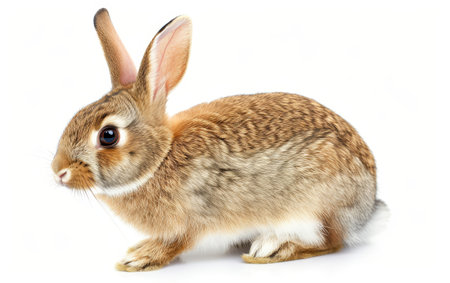 A cute brown rabbit with large ears and bright eyes, isolated on a white backgroundの素材