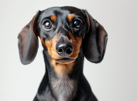 The head of a Dachshund dog, focusing on the ears and neck. Dog isolated on a white backgroundの素材