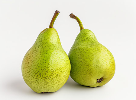 Fresh green tasty pears isolated on white background, closeupの素材