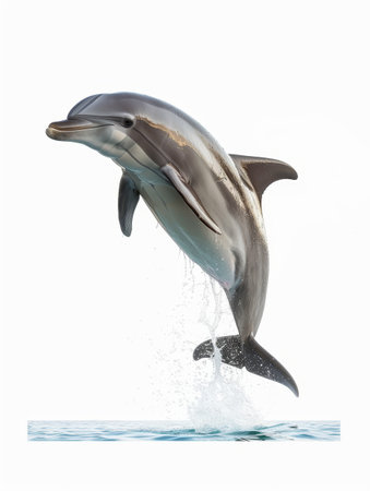Dolphin leaping out of the water with a splash, displaying agility and freedom in a dynamic poseの素材