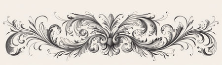 Baroque-style decorative elements with detailed floral patterns and elegant swirls in monochromatic tones.の素材