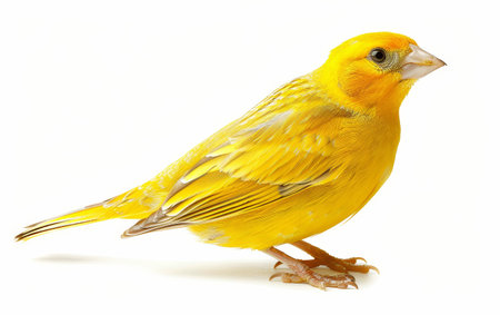 Portrait of a vivid yellow canary, striking a pose with its bright plumage and alert expressionの素材