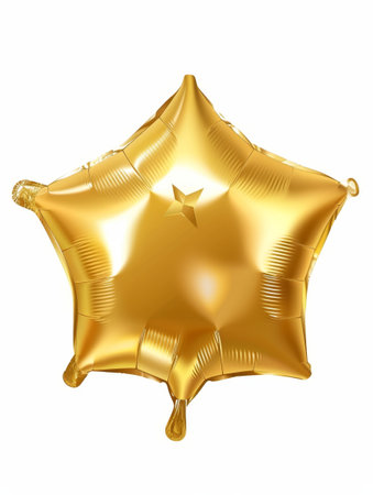 Shiny gold star-shaped balloon with a smooth metallic surface, ideal for celebration themesの素材