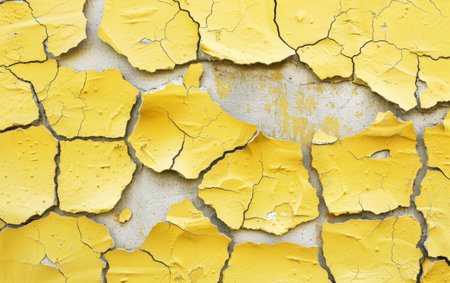 The sun-kissed hue of yellow paint fractures into an array of textures, symbolizing change and endurance. The lively cracks add depth and intrigue to the surfaceの素材