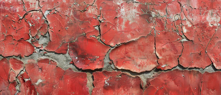 This wall's distressed red surface is a mosaic of cracks and peeling paint, a testament to the resilience and transience of urban environmentsの素材