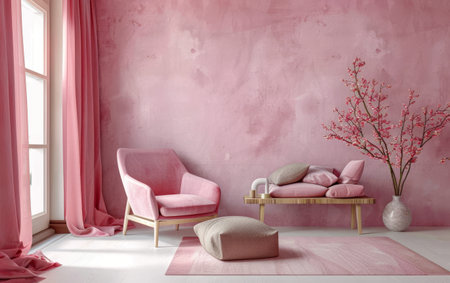 Pastel pink hues adorn a sophisticated living space with floralsの素材