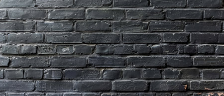 This black brick wall features a unique gloss, giving the texture an additional dimension. The smooth, shiny surface reflects light, creating an interplay of shadow and brightnessの素材