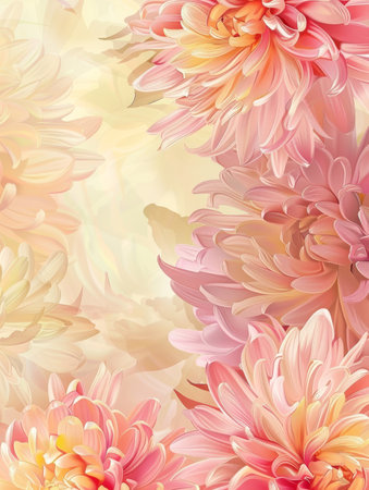 A warm display of peach and orange dahlias cascading with elegance. The image exudes the cozy essence of autumn through its rich, warm tonesの素材