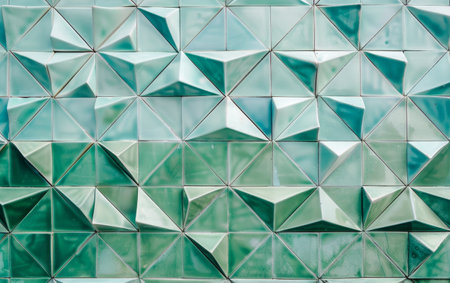 Capturing a serene atmosphere, this image features geometric tiles in soothing light green shades. The design promotes a sense of calm and relaxation with its harmonious patternの素材