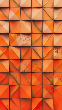 This image presents a warm, inviting background of geometric tiles in rich orange hues. The seamless pattern exudes a cozy warmth, perfect for creating an inviting atmosphereの素材