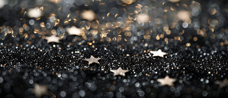 A magical display of golden stars sparkling against a dark, mystical background, creating a festive and enchanting atmosphereの素材