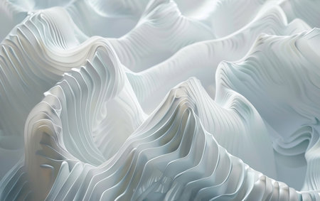 Abstract white waves create a serene, fluid texture. Ideal for backgrounds or artistic compositionsの素材