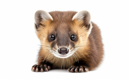 Close-up of a marten with detailed fur, isolated on a white backgroundの素材