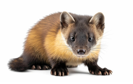 Close-up of a marten with detailed fur, isolated on a white backgroundの素材