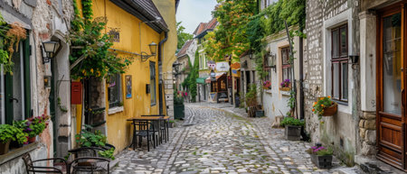 Nestled within a historic city, this colorful alley boasts old-world architecture and a serene atmosphere away from the bustling crowds.の素材