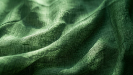 Macro texture of vibrant green fabric with intricate weaves and a subtle sheenの素材