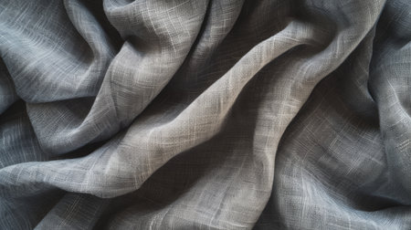 Close-up view of textured black fabric with intricate thread patterns, highlighting detailed weaves and foldsの素材