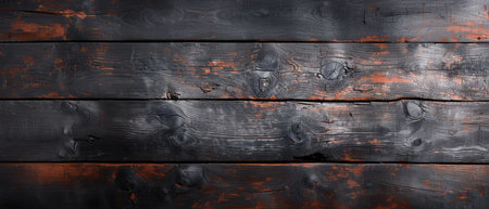 Aged wooden planks with a history of weathering, showcasing cracks and red paint remnantsの素材