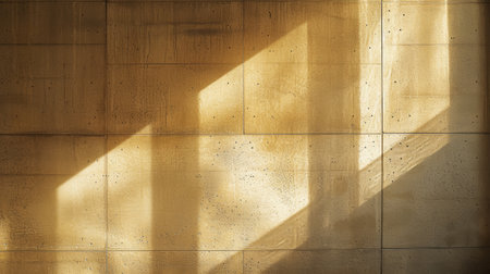 A bold diagonal shadow splits a textured yellow wall, creating a striking contrast and abstract compositionの素材