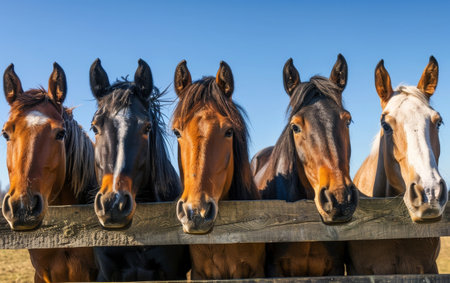 Close-up portraits of horses showcasing their expressive, detailed facial features and unique characteristicsの素材