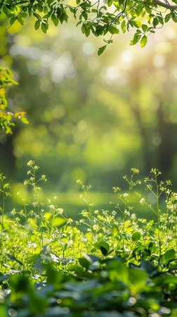 A sea of delicate wildflowers and grasses sway gently in the soft, diffused light, creating a mesmerizing, dreamlike bokeh effectの素材