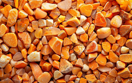 An eclectic mix of rough, unpolished amber stones in varying shades of orange, amber, and brown, showing the natural beauty and irregularity of this fossilized resinの素材