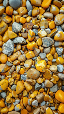 Warm yellow stones dominate the frame, peppered with subtle gray notes, emphasizing a sun-kissed textureの素材