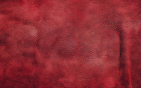 A close-up view of a deep, rich red textured fabric with a plush, velvety surface and intricate, detailed patternsの素材
