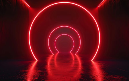 A captivating vortex of pulsing neon circles, creating a mesmerizing and otherworldly visual experienceの素材