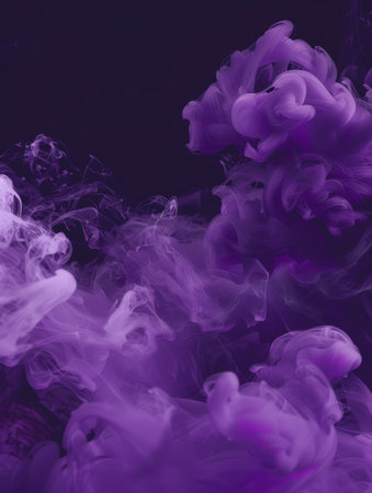 Billowing waves of smoke in various shades of purple create a stunning, mysterious atmosphere on a dark backgroundの素材