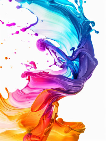 Waves of blue, purple, and orange paint collide in a striking abstract design, encapsulating motion and energy for creative backdropsの素材