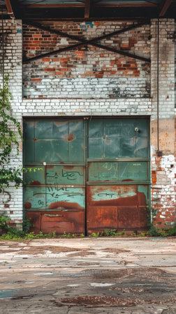 A hidden, ivy-covered brick entryway leads into a mysterious, overgrown space, its weathered facade hinting at the history and stories that lie beyondの素材