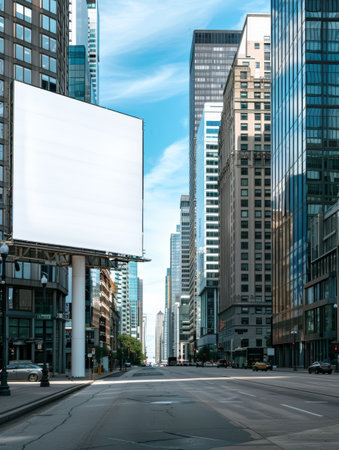 A massive, rectangular billboard commands attention in the heart of the bustling city, presenting a prime opportunity for eye-catching advertising or promotional content to reach a high-traffic audienceの素材