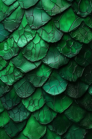 Green dragon scale pattern close-up - luxury background texture for wallpaperの素材