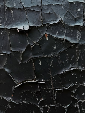 A black surface reveals a detailed cracked paint texture, evoking a sense of historical wear and tear. The visual narrative speaks to the passage of timeの素材