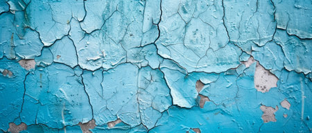 Cerulean paint cracks in an abstract pattern over concrete, suggesting a canvas of urban storytelling and decayの素材