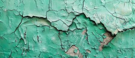 This image highlights the harsh beauty of a cracked green wall, with each fissure providing insight into the history of the surface and its interaction with the environmentの素材