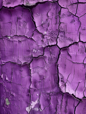 A purple backdrop is dissected by a network of cracks, creating an abstract visual. The texture is a metaphor for the beauty in imperfection and the complexity of surfacesの素材